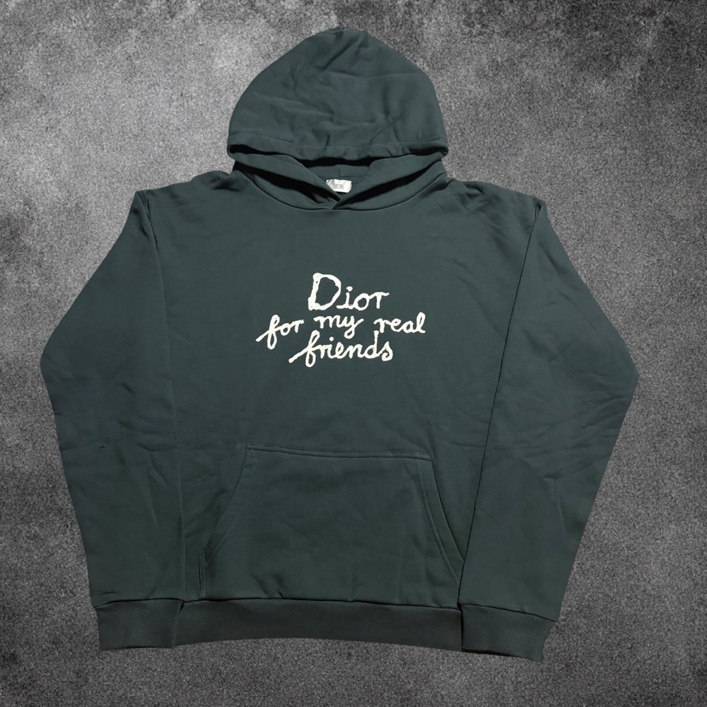 Dior For My Real Friends Hoodie Mens M Green Embroidered 163C507B1225 Italy Exc